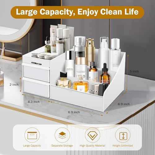 Large Makeup Organizer with Drawers - Multi-Functional Vanity and Countertop Storage for Cosmetics, Skincare, Perfume, Nail Polish, Brushes - Compact Desk and Bathroom Organizer for Women¡¯s Gifts