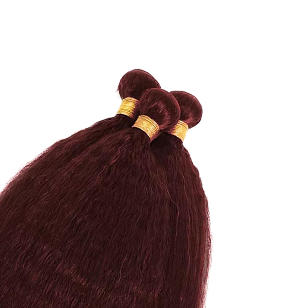 99J Burgundy Human Hair Bundles - Kinky Straight Brazilian Remy Hair Extensions | 20, 22, 24 Inch, 50g Each