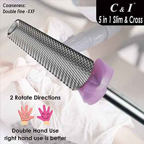 C & I 5 in 1 Nail Drill Bit, Cross & Slim Edition, Professional Nail Drills for Electric Manicure Drill Machine (Double Fine -XXF)