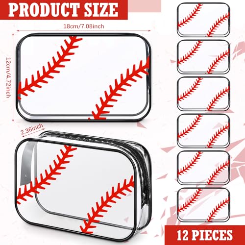 Abbylike 12 Pcs 7 x 4.7 x 2.4'' Cosmetic Bag Gifts Accessories for Makeup Bags PVC Cheer Case Clear Toiletry Zipper Pouch for Women Christmas Xmas (Baseball Theme)