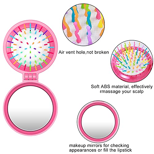 18 Pcs Folding Travel Mirror Hair Brushes Round Folding Pocket Hair Brush Mini Portable Compact Hair Brush with Mirror for Women Girls