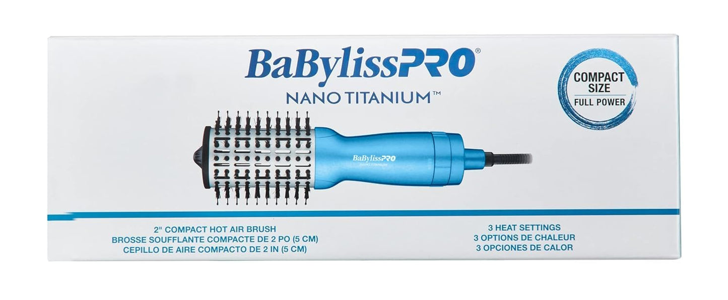 BaBylissPRO Nano Titanium 2 Inch Compact Hot Air Brush, Hair Styling Tools & Appliances, BNTMHBUC, Blue