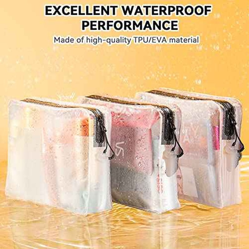Qbily Clear Leak Proof Travel Bags for Toiletries 3 Pack, Super Soft Waterproof Leak Proof BPA Free, Semi-Clear Toiletry Cosmetic Makeup Bags for Travel, TSA Approved Travel Toiletry Bag With Zipper