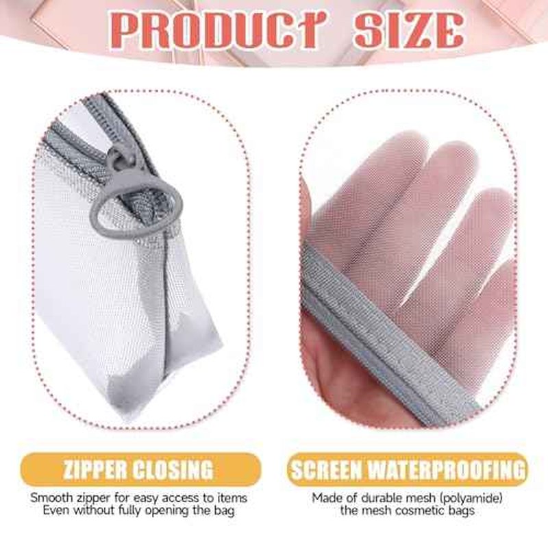 3 Pcs Mesh Makeup Brush Bag, Nylon Mesh Zipper Pouch Bags Portable Mesh Zipper Pouch Bags Mesh Makeup Bags with Zipper Mesh Makeup Brush Pouch for Travel Office Home Accessories
