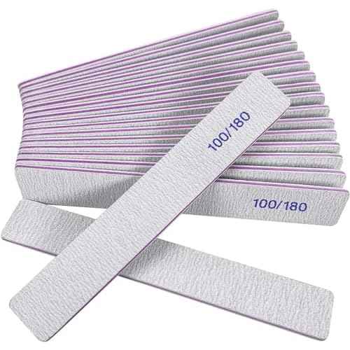 Nail Files (12 Pack), 100/180 Grit Emery Boards Nail File for Natural Nails and Acrylic Nails, Double Sided Emory Boards limas para unas acrilicas Profesional Fingernail Filer Reusable Manicure Gray