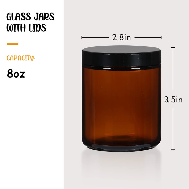 EkkoVla 24 Pack 8 oz Clear Round Glass Jars with 24 Black Lids, Candle Making Jar, Empty Refillable Cosmetic Containers for Lotions, Face Creams, Body Butter, Powders, Ointments, Beauty Products