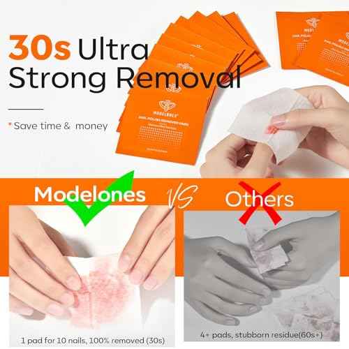Modelones Nail Polish Remover Pads, Acetone Nail Polish Remover Wipes 50 PCS Professional Individually Wrapped Wet Wipes Easily & Quickly Lemon Smell Glycerin Moisturizing Big Size Portable