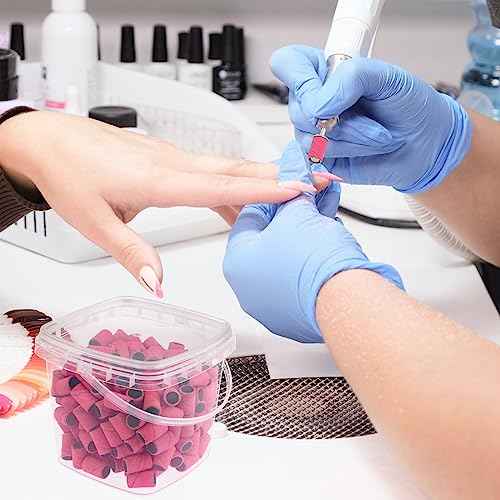 Rolybag Sanding Bands for Nail Drill 240 Grit Extreme Fine Nail Sanding Bands 200Pcs Pink Professional Sanding Bands and 2Pcs Nail Drill Bits for Manicures and Pedicure