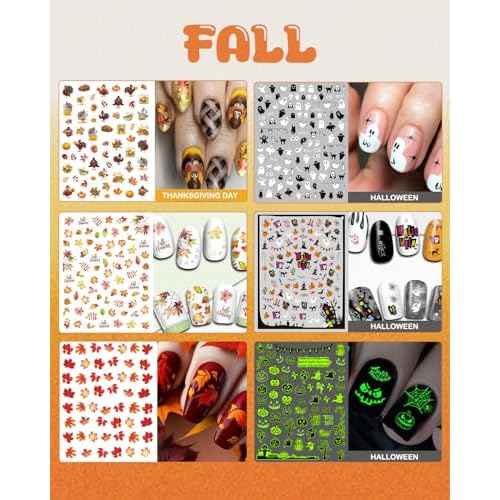 24 Sheets Seasonal Nail Art Stickers, Four Season Variety Pack All Holiday Nail Decals, Self-Adhesive Varied Design for Flowers Butterflies Halloween Christmas Spring Summer Fall Decoration