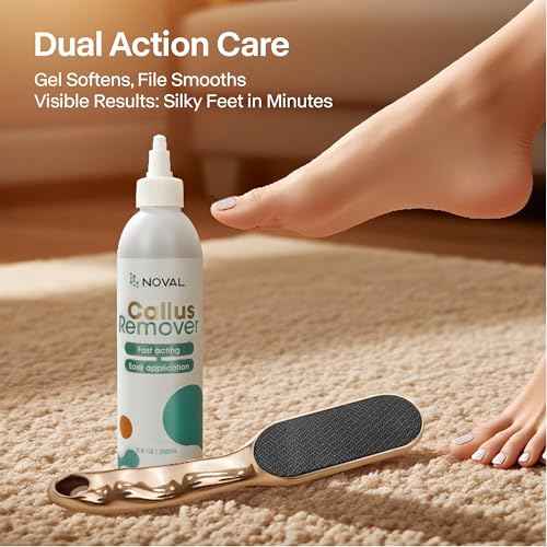 NOVAL Callus Remover Gel 250ml and Gold Handle Nano Glass Foot File Set£¬Dead Skin Remover for Feet, Exfoliating Gel for Cracked Heels and Smooth Pedicure Care