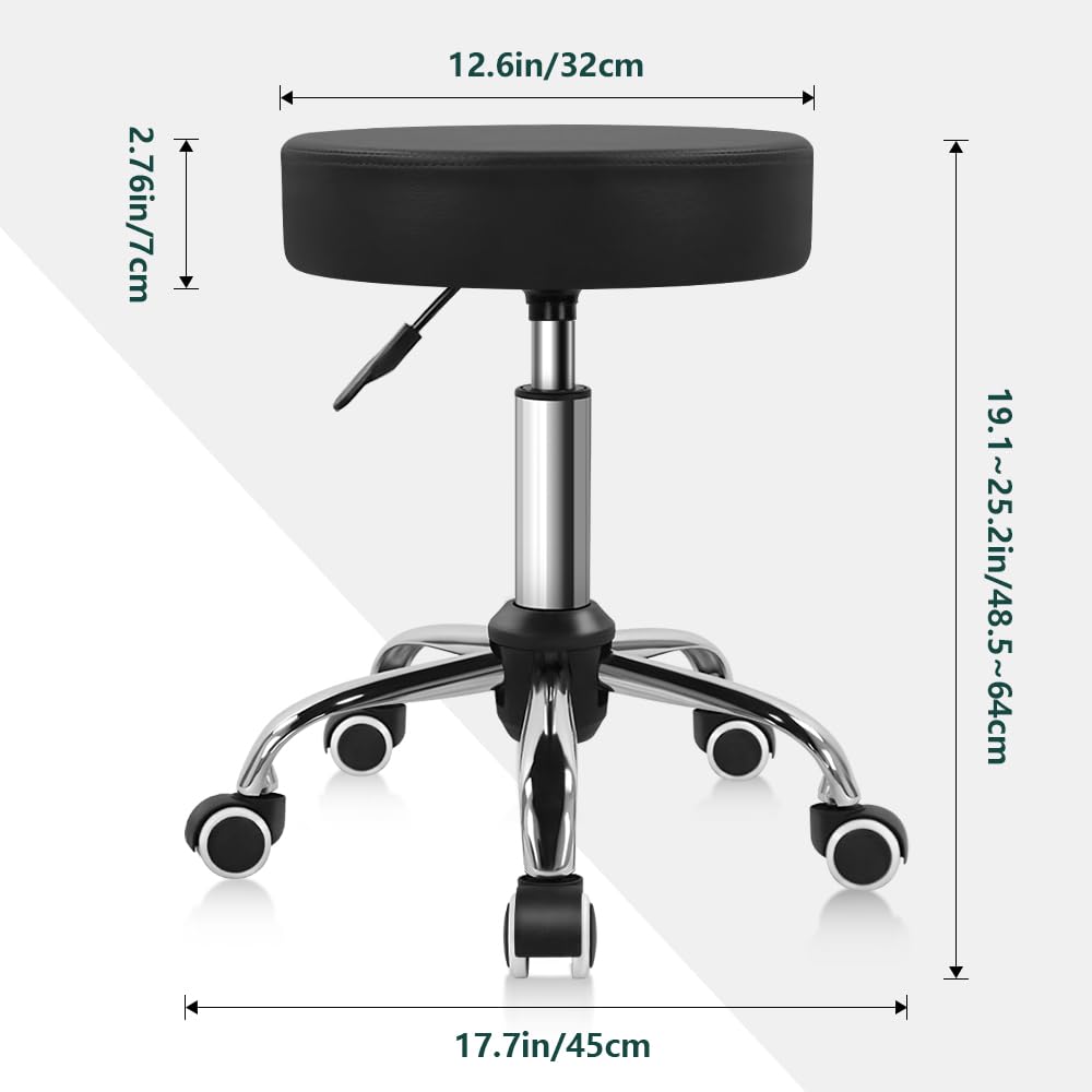 BFTOU PU Leather Swivel Stool with Wheel for Salon Work Home SPA Shop Height-Adjustable and Cost-Effective Rolling Stool Chair Small (Black)
