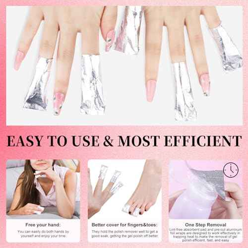 NXJ INFILILA Nail Foil - 300PCS Foil Nail Wraps Gel Nail Polish Remover Foil Wraps for Nails, Soak Off Gel Remover with Larger Cotton Pad for Removing Nail Polish at Home