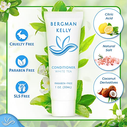 BERGMAN KELLY Hotel Toiletries Bundle (White Tea, 1 oz each, 200 Pieces) 4-Piece Set: 50 Rectangular Bar Soap, 50 Shampoo, 50 Conditioner & 50 Body Lotion - Bulk Mini Guest Amenities