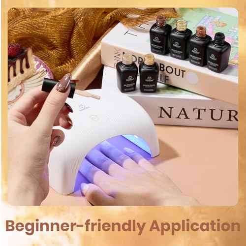 Beetles Fall Brown Gel Polish - 6 Colors Nude Brown Neutral Beige Khaki Glitter Gold Gel Nail Polish Set Roasted Chestnuts Collection Uv Gel Nail Art Manicure