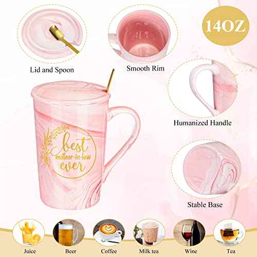 Lallisa 4 Pcs Best Mother-in-Law Ever Gift Box Coffee Mug Lavender Scented Candles Makeup Bags for Mother's Day Birthday Gifts from Daughter-in-Law Son-in-Law