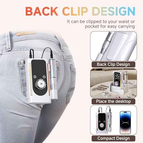 Nail Drill, Portable Electric Nail File 45000RPM, Rechargeable Nail Drill Professional with Bits & Base, for Acrylic Gel Nails, E-File Machine, Manicure Polishing, for Salon Home, White