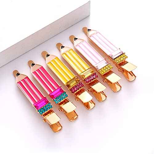Pencil Hair Clip - 6 Pack Teacher Hair Clips Funny Pencil Hair Clips Back To Shool Hair Accessories for Teachers Student