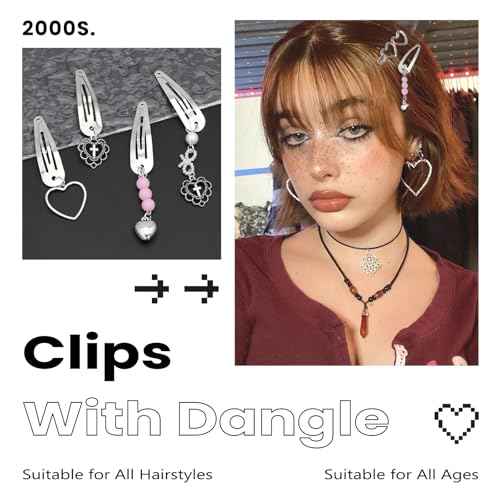 10PCS Heart Hair Clips Y2K Silver Hair Clips Metal Dangle Heart Gothic Barrettes 8 Shapes Cross Punk Hair Accessories for Women