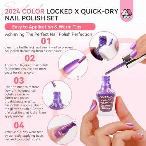 SAVILAND 6pcs Ombre Nail Polish Sets: Charm Pink Blue Gold Purple Pearl Summer Fingernail Polish Colors Air Quick Dry Nail Polish Plant-base Castor Oil Natural Nail Lacquer Women Home Manicure DIY