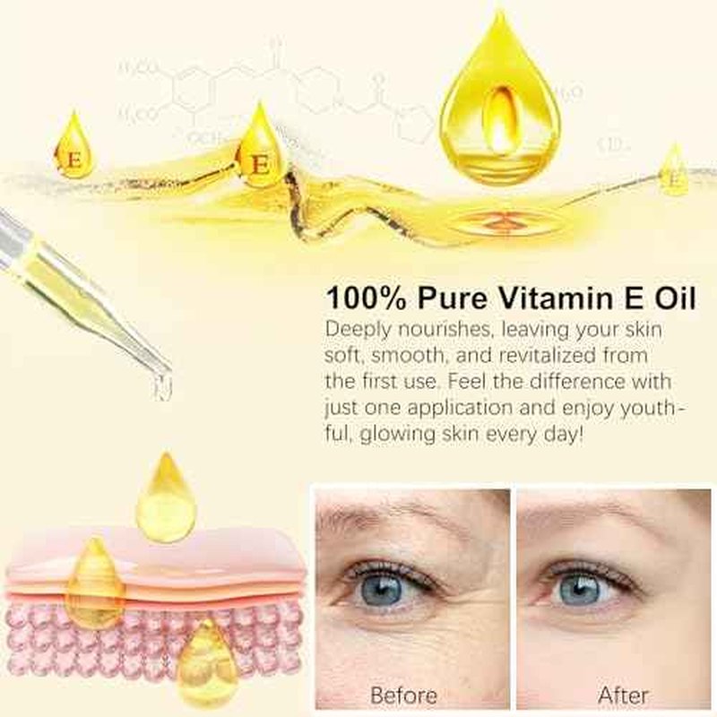2 Pack Vitamin E Oil, 75,000 IU Organic Pure Vitamin E Oil for Tightening Plump Skin, Reduce Fine Lines & Scars, Moisturizing Skin, Face & Full Body