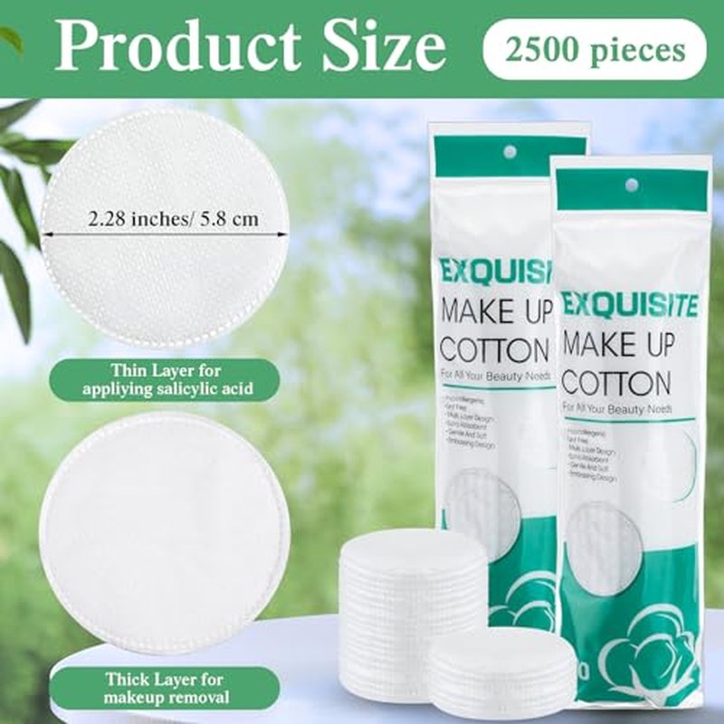 Maxcheck 2500 Pcs Cotton Rounds Bulk Exfoliating Rounds Cotton Rounds for Face Makeup Remover Pads Cotton Facial Pads Cotton Pads for Face Cotton Pads for Makeup Removal Toner Pads