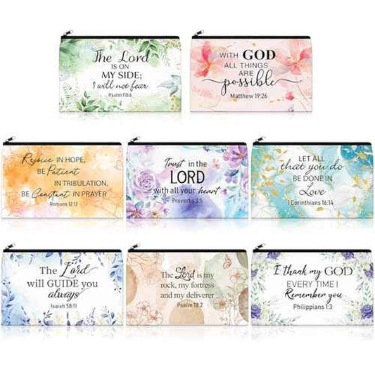 Talltalk 8 Pcs Christian Makeup Bag Bulk for Women Bible Verse Pencil Pouch Inspirational Religious Cosmetic Bag with Zipper Christian Gifts for Women Travel Christmas Birthday Party(Colorful Pattern)