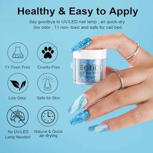 12 Pcs Dip Powder Nail Kit Starter, 6 Colors Glitter Blue Snow Dipping Powder Kit With Base & Top Coat/Activator/Brush Saver, Nail Art Manicure Salon DIY for Daily at Home Party Gifts for Women