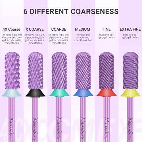 MelodySusie Safety Nail Drill Bits, 3/32'' Smooth Round Top Small Barrel Carbide Bits, Fast Remove Acrylic or Hard Gel for Manicure Pedicure Salon Professional or Beginner, Purple, Coarse