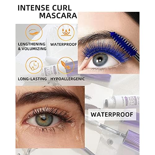 5D Colored Mascara for Eyelashes-3 Colors Blue Purple Green Longlasting Waterproof Mascara Volume and Length,Curling Fiber rimel de pesta?as,Thanksgiving Cosplay Eye Makeup Gift for Women Girl