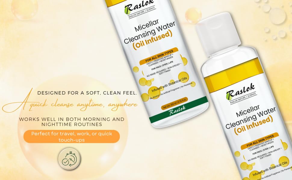 Micellar Cleansing Water - Oil Infused Makeup Remover & Moisturizer | Alcohol-Free, Paraben-Free, 200ml