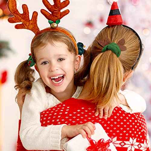 9 Pieces Christmas Hair Scrunchies Bulk Elk Santa Claus Elastic Hair Bands Xmas Hair Ties Glittery Ponytail Holders Women Hair Accessories