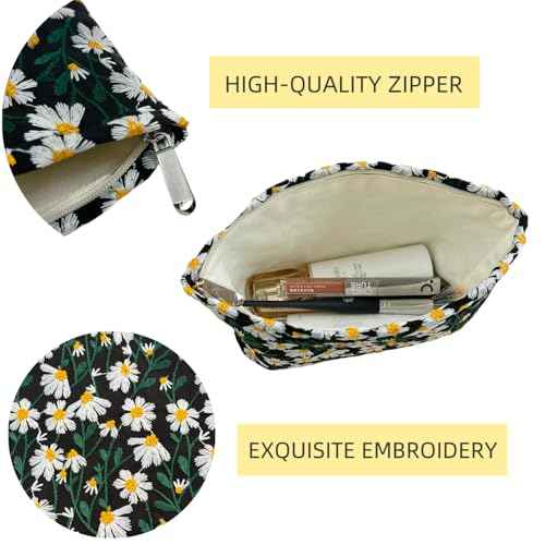 2 Pcs Makeup Bags, Large Cosmetic Bag Travel Toiletry Bag Organizer for Women, Embroidery Craft, Floral Makeup Bag Small Cosmetic Pouch Purse with Zipper Gifts for Girls Teen