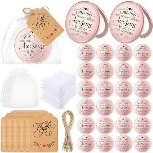Soaoo 24 Set Inspirational Compact Mirror Sometimes You Forget Your Awesome Gifts Bulk for Women Appreciation Pocket Compact Mirrors for Christmas Employee Coworker Wedding Bridal Shower Gift