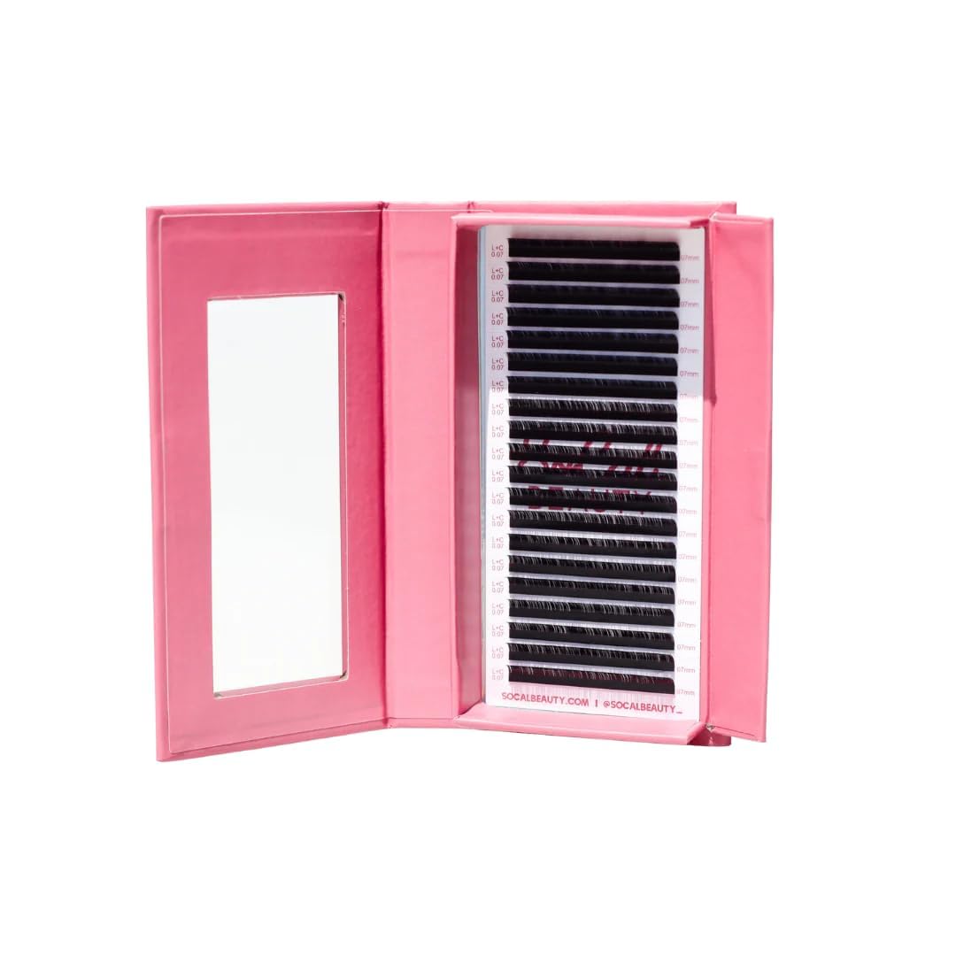 .07 Single Length Lash Trays by Socal Beauty – Faux Mink Eyelash Extensions, 20 Rows Per Tray, Color-Coded Curls (M, L+, C, CC, D from 4mm To 15mm), Aluminum Backing – Salon Quality Mink Eyelashes