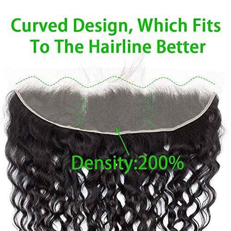 Kapelli Hair 30 Inch 13x4 Lace Frontal Water Wave Regular HD Lace Frontal, 200% Density, 100% Brazilian Virgin Human Hair Ear to Ear HD Lace Pre Plucked with Baby Hair Natural Black Color