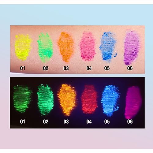 MAEPEOR Neon Mascara 6 Colors Blacklight Eyelash Waterproof and Smudgeproof Longlasting Fluorescent Mascara for Daily Wear and Halloween Christmas (Set 01)