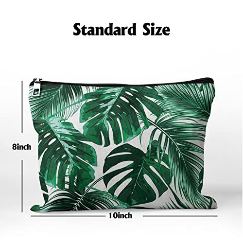 Cafl Hawaiian Palm Leaf Makeup Bag Tropical Palm Trees Cosmetic Bag Zipper Pouch Large Toiltry Bag Travel Linen Make Up Organizer Purse for Women 10¡¿8Inch