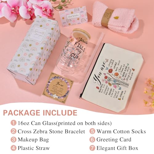 Christian Gift for Women Faith Religious Gifts Birthday Mothers Day Gifts for Women Mom Sister Best Friends Wife Coworkers-Inspirational Verse Glass/Makeup Bag