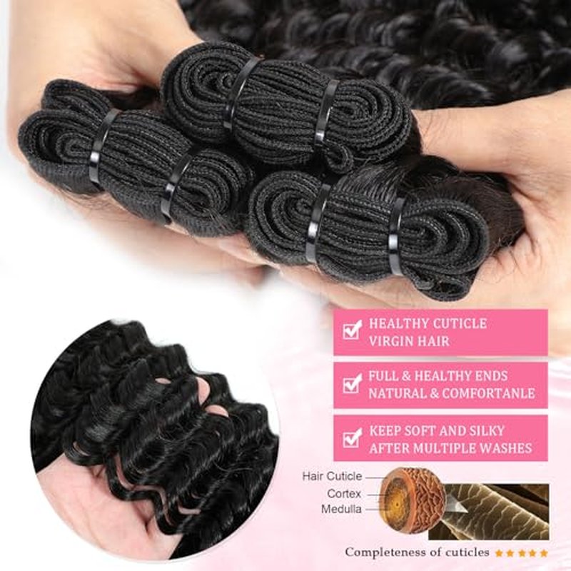 Deep Wave Human Hair Bundles 22 Inch 12A Brazilian Virgin Wet and Wavy Human Hair Bundles 100% Unprocessed Deep Curly 1 Bundle