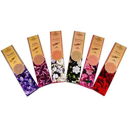 NAQSH Incense Sticks with Wooden Burner Natural Relaxing | Aromatherapy Incense for Air Purifier, Mind & Spirit & Ritualistic Fragrance | Gift Set (Set of 6 Packs - Total 120 Sticks) (Assorted 6)