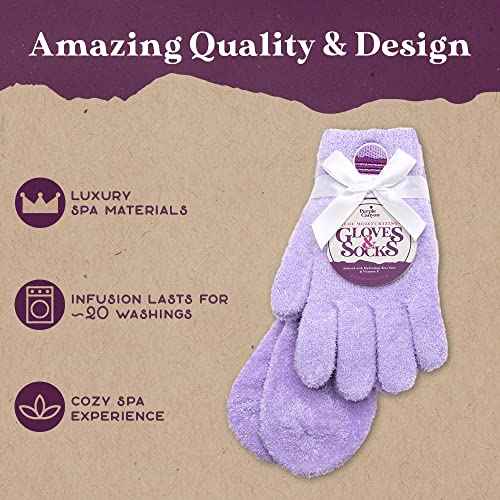 Moisturizing Socks and Gloves Set | Purple Fuzzy Socks and Gloves with Aloe and Vitamin E for Women | Women's Gifts for Self-Care