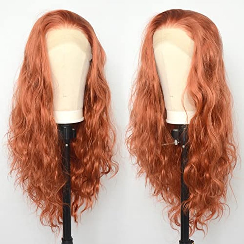 Luwigs 360 Copper Red Natural Wavy Lace Front Wigs Synthetic Loose Body Wave Ginger Heat Fiber Hair for Women Replacement Wigs Half Hand Tied Cosplay Daily Wear 22inch (22 Inch, 13x3,Coppre Red,Wavy)