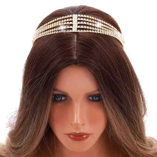 Gold Head Chain Rhinestone Head Jewelry Elastic Layered Headpiece Wedding Crystal Headbands Chain for Women