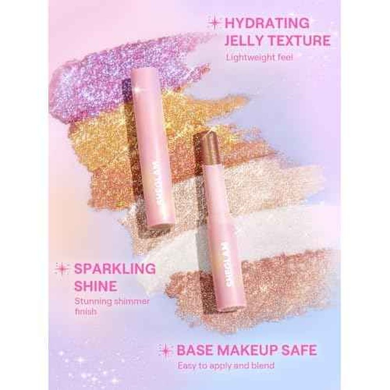 SHEGLAM Crystal Jelly Glaze Stick Eye Shadow Stick Eyeliner Brightener Pencil Crayon with Brush Easy to Blend Long Lasting Shimmer Eyeshadow-Rosy Gem