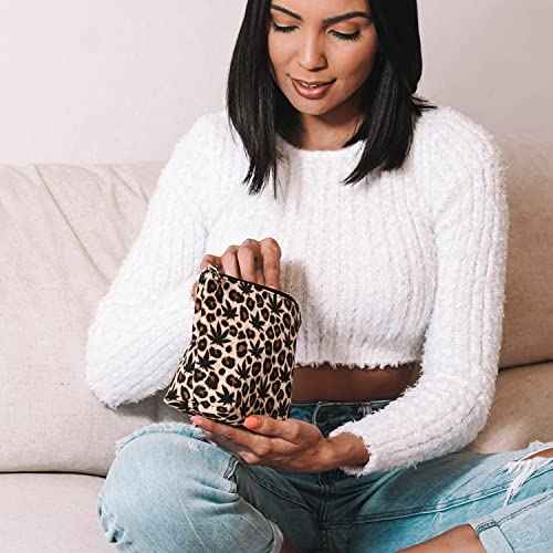 Vegan Leather Leopard Makeup Bag Cute Girly Girl Things Mothers Day Gifts for Mom Women Best Friend Birthday Stuff Sister Small Cosmetic Travel Toiletry Make Up Accessories Girls Gift Cheetah Print