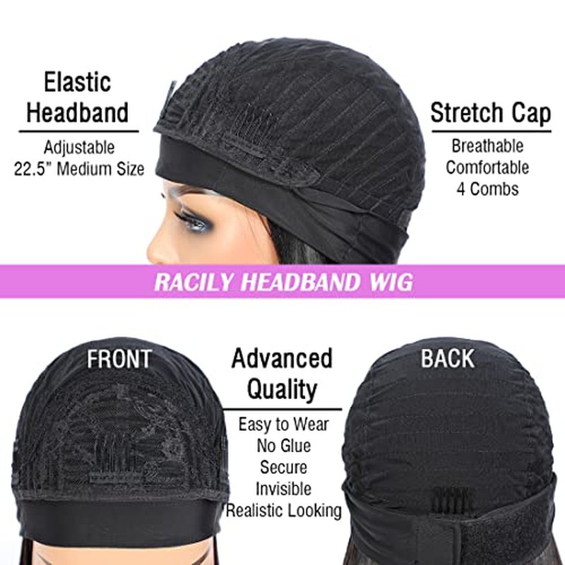 Short Curly Headband Wigs Human Hair Wig for Black Women, Glueless Kinky Curly Weave Wigs 100% Unprocessed Hair None Lace Front Wigs Color 1B 150% Density (14", 1B, Curly)