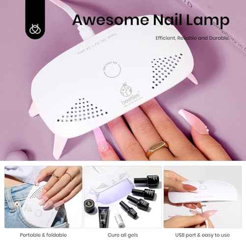 Beetles Nail Extension Gel Kit with Mini UV LED Nail Lamp Frosted Grape 6 Colors Poly Nail Gel Kit with Base Top Coat Beginners DIY Home Salon Gift for Women Fall Winter Nails UV & LED Cured