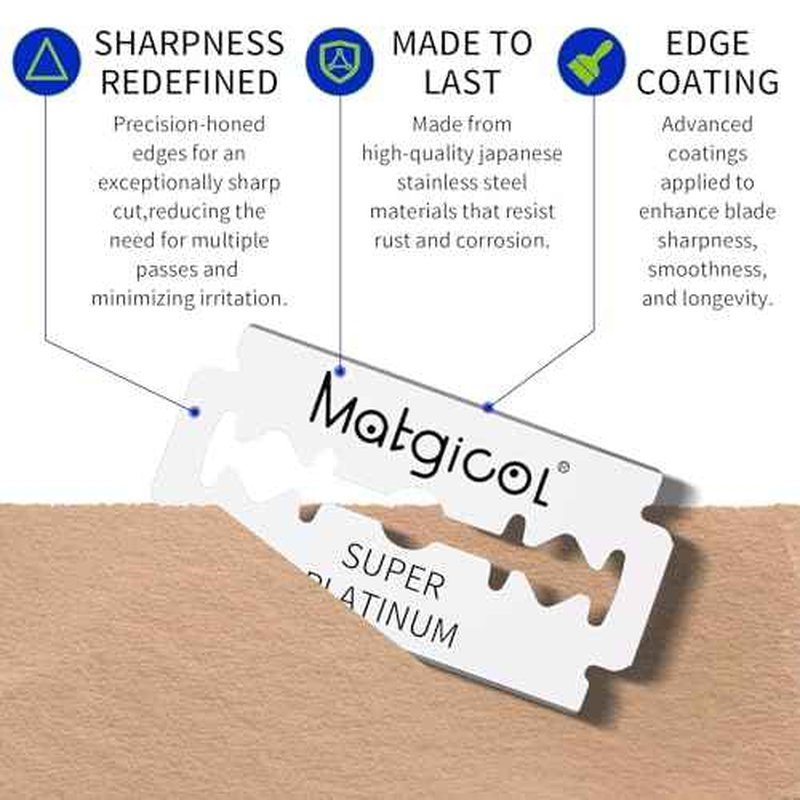Double Edge Razor Blades for Men - 100 Count Men's Safety Razor Blades for Shaving Premium Platinum Japanese Stainless Steel - Durable, Smooth and Clean Shaves