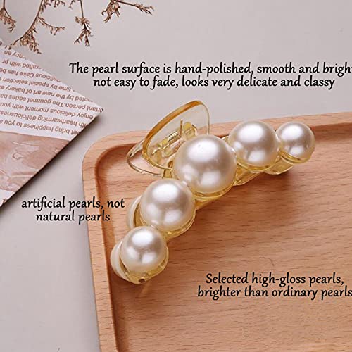 Hair Clips for Women,Large Pearl Hair Claw Clip Strong Hold No Slip,Banana Jaw Clip Barrettes,Elegant Hair Barrette Accessories Birthday Thanksgiving Christmas Gift for Girl Styling Thick Thin(4 PCS)