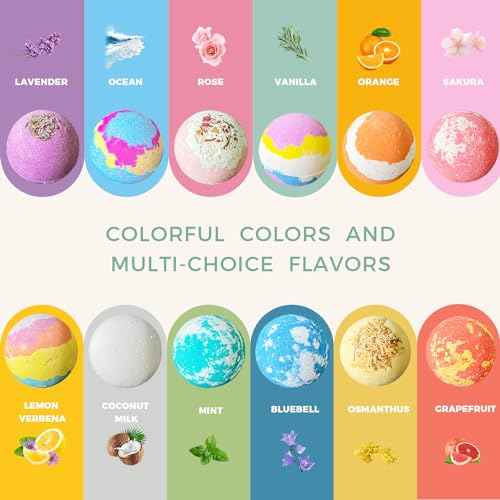 Leafgift Bath Bombs Gift Set, 12pcs Handmade Bath Fizzies with Natural Sea Salt Cocoa & Shea Butter, Perfect for Bubble Bath Spa, Moisturizing Dry Skin, Stress Relief, Best Gift for Women, Men